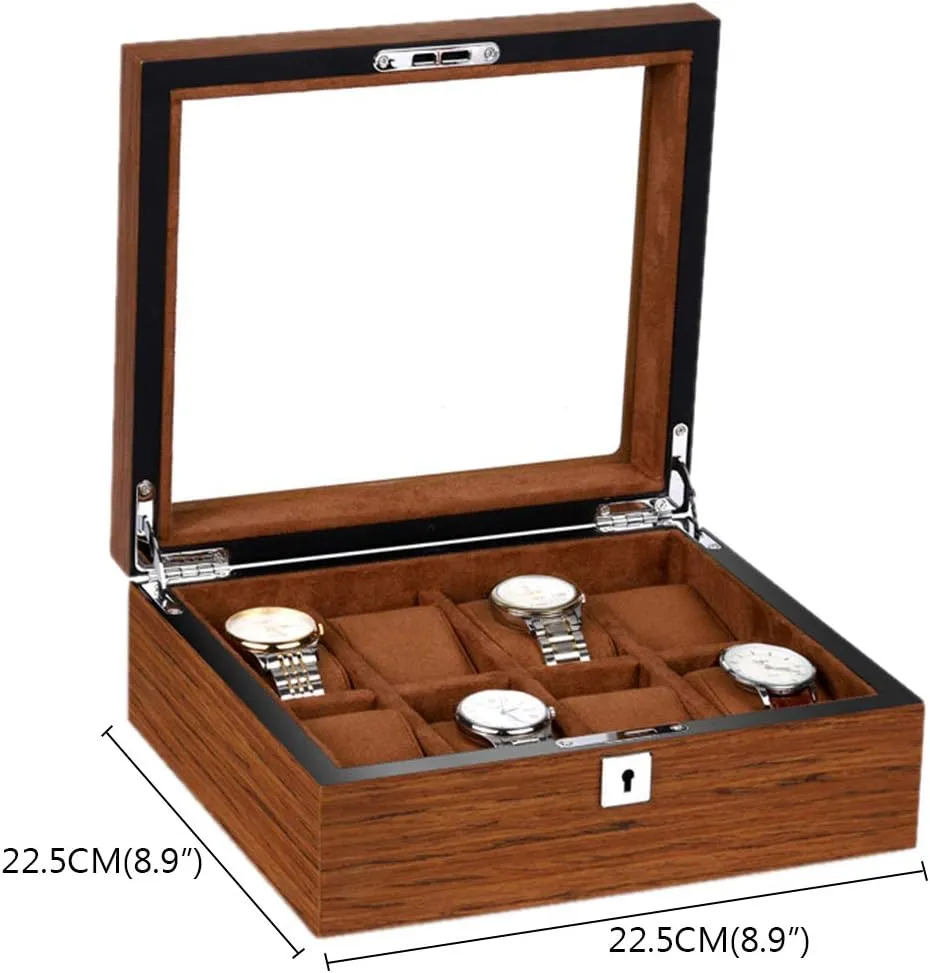 Lock and Detachable Small Pillow 5 Slot / 6 Slot / 8 Slot / 10 Slot / 12 Slot / 18 Slot Wooden Watch Display Box, Jewelry Box with Transparent sunroof, affectional reel contemporary Security 