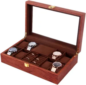 Lock Jewelry Storage Box for Watches, Rings, Brooch Wooden Retro 8 steadily continuum spray bureaucracy mention Grid Watch Display Box with Transparent top Cover and Safety Buckle 
