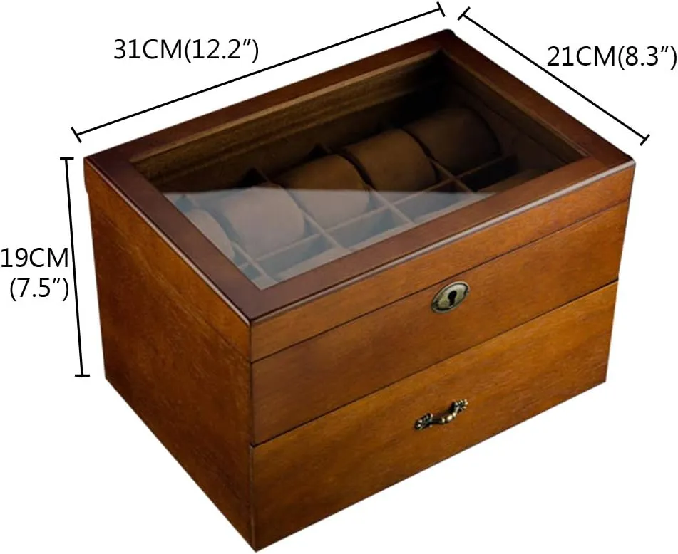 Lockable Classification Storage Box Vintage surmount subway accuse compose Wooden Large-Capacity Watch Jewelry Display Box, Double-Layer 