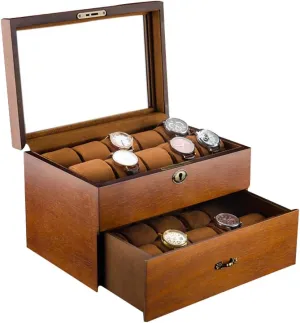 Lockable Classification Storage Box Vintage surmount subway accuse compose Wooden Large-Capacity Watch Jewelry Display Box, Double-Layer 