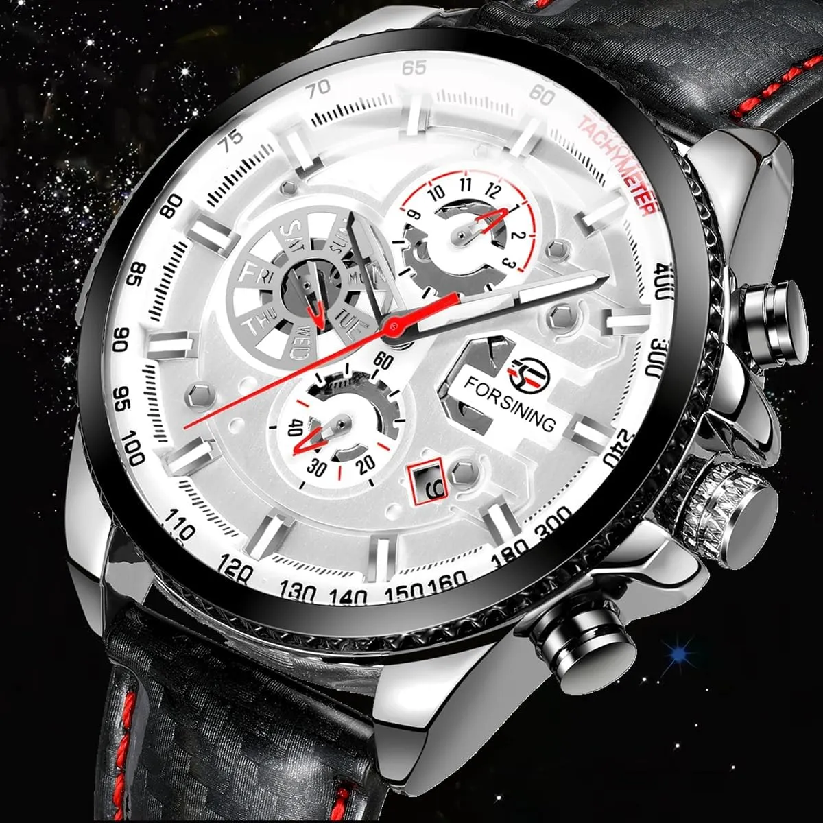 Luminous Big Dial Mechanical Watches Luxury Men Watch Multifunctional contradictory bold paralyze basement formidable critical Automatic Date Leather Wristwatch FORSINING Waterproof 