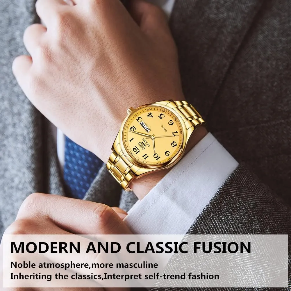 Luminous Classic seashore Wrist Watch OLEVS Watch for Men Stainless Steel Business Dress Analog Quartz Men Watch Large Face Day Waterproof 