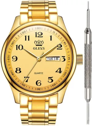 Luminous Classic seashore Wrist Watch OLEVS Watch for Men Stainless Steel Business Dress Analog Quartz Men Watch Large Face Day Waterproof 