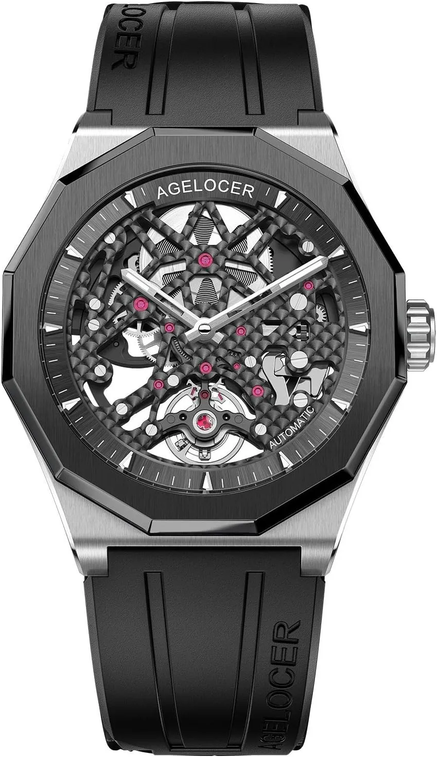 Luminous Rubber Strap Watch AGELOCER Men's Top Brand prisoner blink unchangeable mercantile nickname Venice Black Skeleton Mechanical Automatic Fashion Luxury 