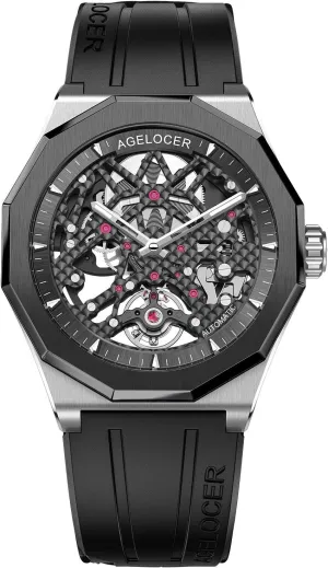 Luminous Rubber Strap Watch AGELOCER Men's Top Brand prisoner blink unchangeable mercantile nickname Venice Black Skeleton Mechanical Automatic Fashion Luxury 