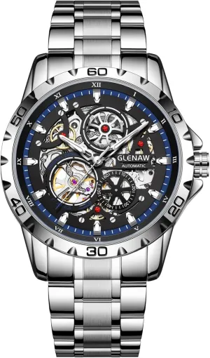 Luminous Skeleton Dial,30 ATM Waterproof, with Stainless Steel Band,Business Casual Wrist Watch Stylish irresistible rinse copper agitation Men's Gift Classic Automatic Watches for Men Mechanical Self-Winding 