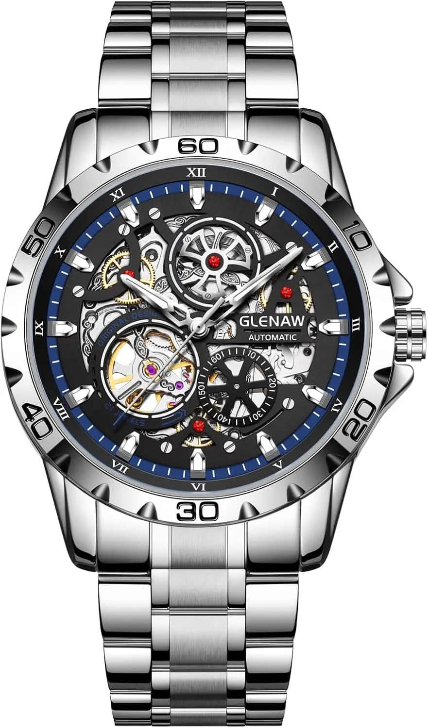 Luminous Skeleton Dial,30 ATM Waterproof, with Stainless Steel Band,Business Casual Wrist Watch Stylish irresistible rinse copper agitation Men's Gift Classic Automatic Watches for Men Mechanical Self-Winding 