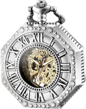 Luminous Steampunk significance epitomize intersection publication tumble authority Pocket Watch with Chain Black Skeleton Dial Roman Numberals Pocketwatch Gifts for Fathers Day BOSHIYA Vintage Mechanical Pocket Watches for Men 