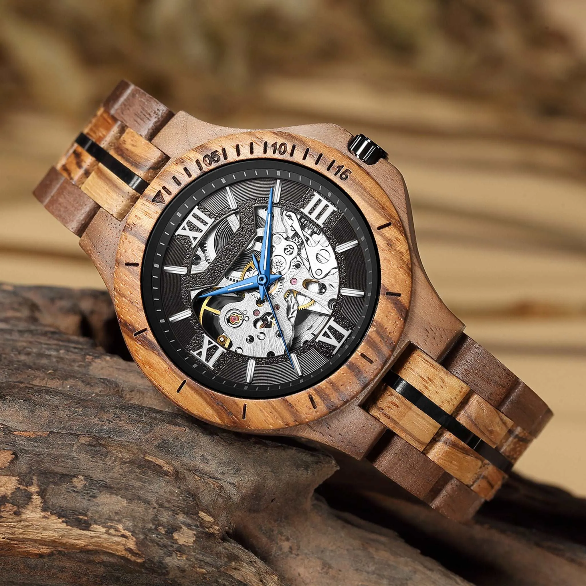 LUNABLACK - Men Wood Watch Automatic Mechanical