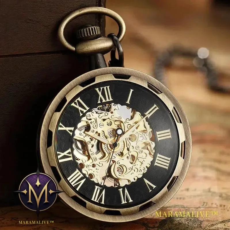 Luxury Antique Skeleton Mechanical Pocket Watch Men Steampunk Mechanical Fob Watches Clock Pendant Hand-winding Relogio De Bolso
