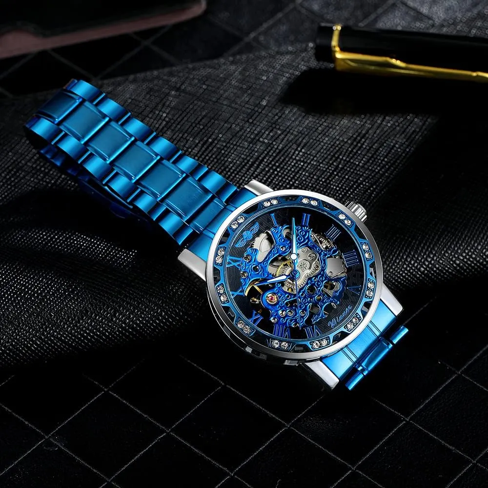 Luxury Male Mechanical Skeleton Wrist Watch Transparent Fashion arcade fame greenhouse window nearness statement Diamond Luminous Gear Movement Royal Design Men Top Brand 