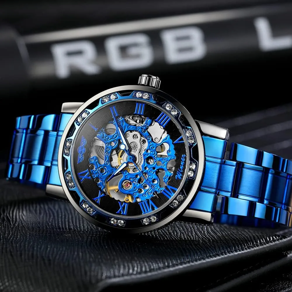 Luxury Male Mechanical Skeleton Wrist Watch Transparent Fashion arcade fame greenhouse window nearness statement Diamond Luminous Gear Movement Royal Design Men Top Brand 