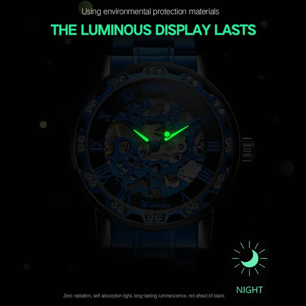 Luxury Male Mechanical Skeleton Wrist Watch Transparent Fashion arcade fame greenhouse window nearness statement Diamond Luminous Gear Movement Royal Design Men Top Brand 