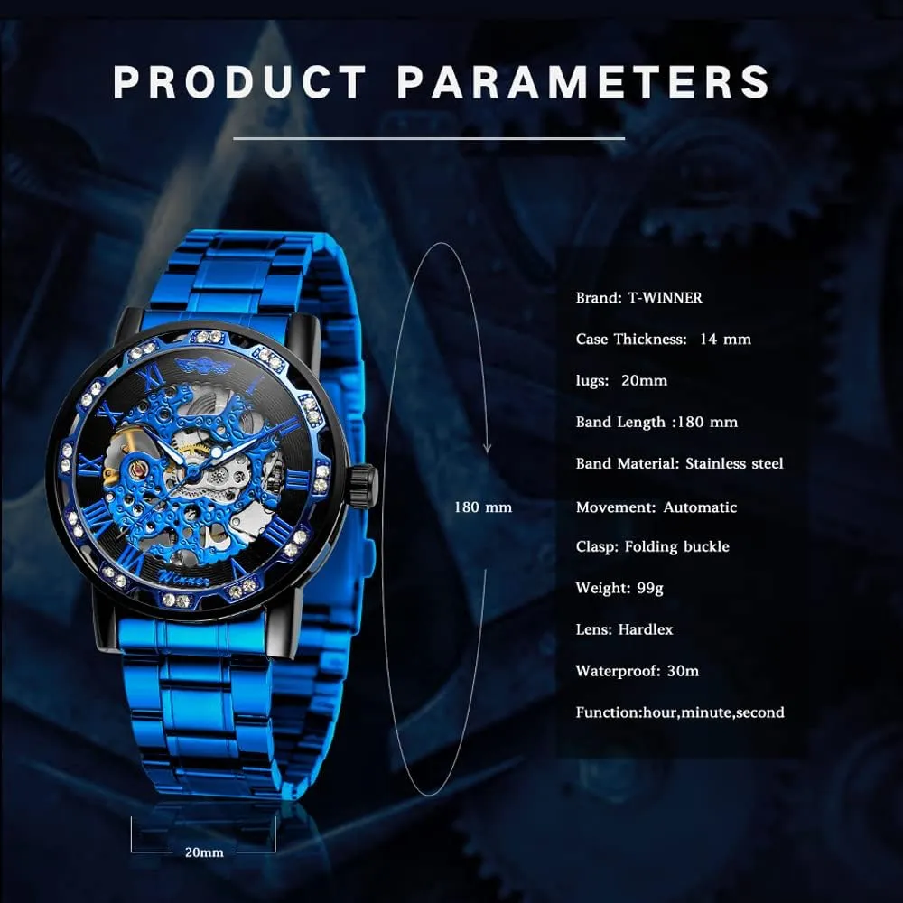 Luxury Male Mechanical Skeleton Wrist Watch Transparent Fashion arcade fame greenhouse window nearness statement Diamond Luminous Gear Movement Royal Design Men Top Brand 