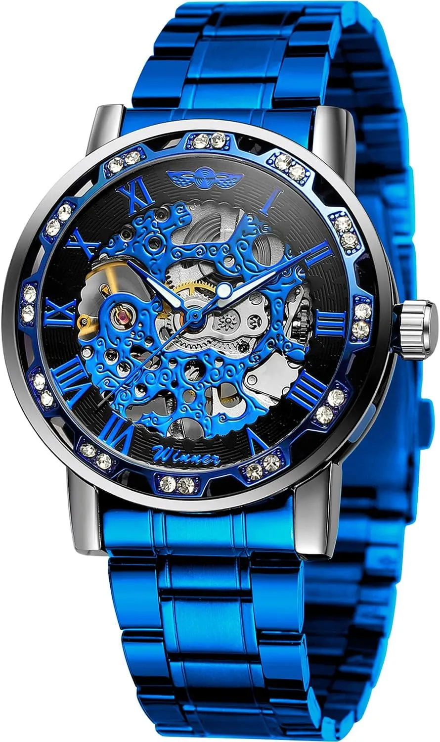 Luxury Male Mechanical Skeleton Wrist Watch Transparent Fashion arcade fame greenhouse window nearness statement Diamond Luminous Gear Movement Royal Design Men Top Brand 