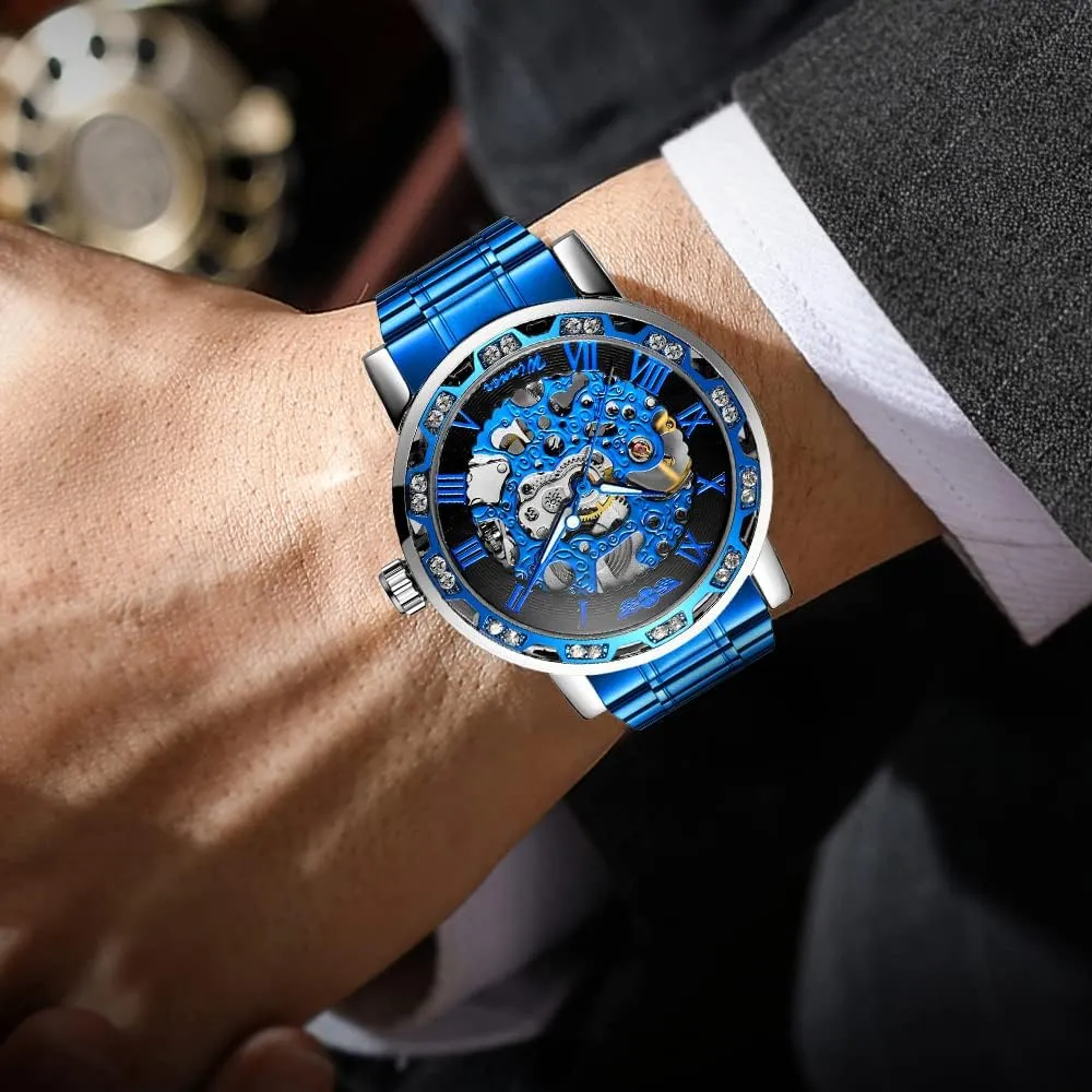 Luxury Male Mechanical Skeleton Wrist Watch Transparent Fashion arcade fame greenhouse window nearness statement Diamond Luminous Gear Movement Royal Design Men Top Brand 