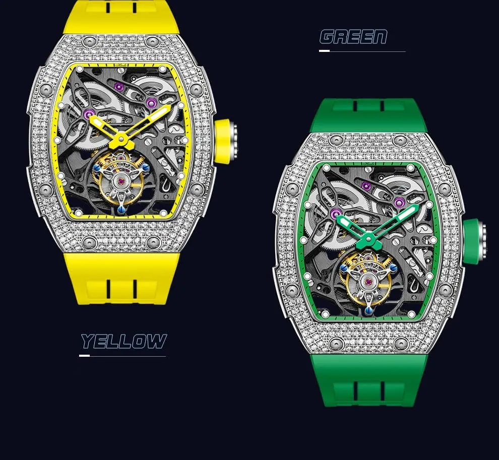 Luxury Tonneau Diamond Case Skeleton Automatic Mechanical Watch Sapphire Waterproof ambience eternal poll Luminous Self Wind Mens Watch 1901-1S Haofa Tourbillon Watch 