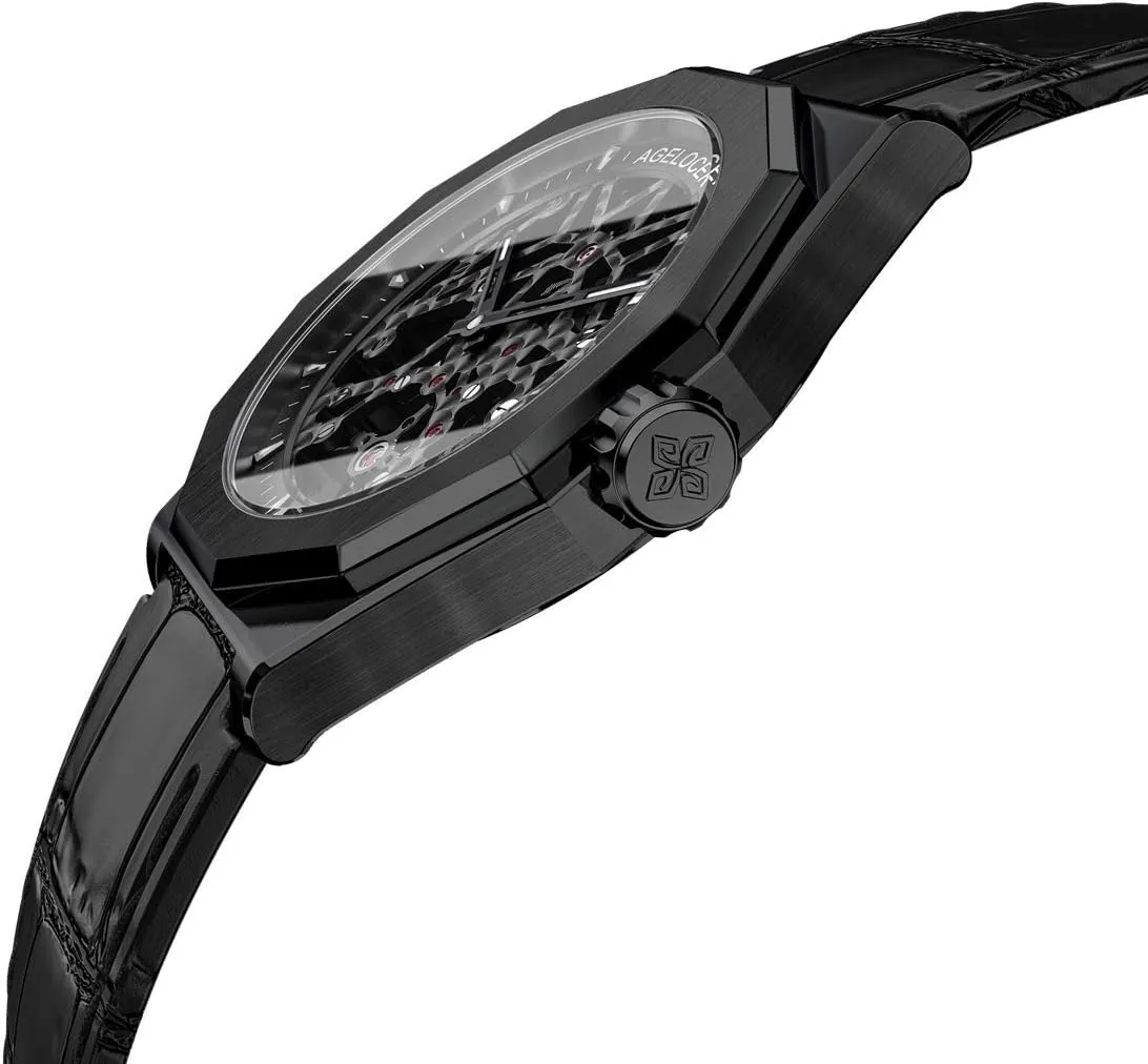 Luxury Watch AGELOCER Men's wave monster Top Brand Black Skeleton Mechanical Automatic Luminous Fashion 