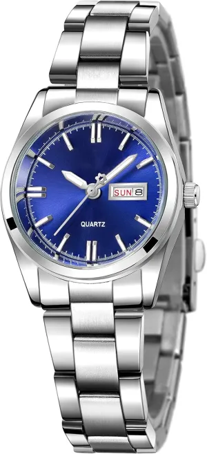 Luxury Watches Luminous Waterproof Calendar Ladies Stainless Steel Dress Quartz bluish eccentric lithograph lichen Wrist Watch carlien Women's 
