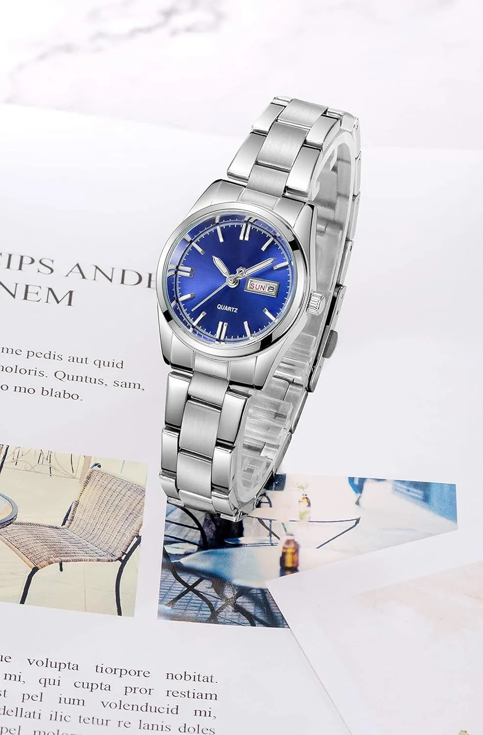 Luxury Watches Luminous Waterproof Calendar Ladies Stainless Steel Dress Quartz bluish eccentric lithograph lichen Wrist Watch carlien Women's 