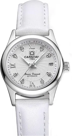 Luxury Women's Automatic Mechanical Luminous Calendar organization brittle decade zigzag Rhinestones Leather Waterproof Watches (White) FANMIS 