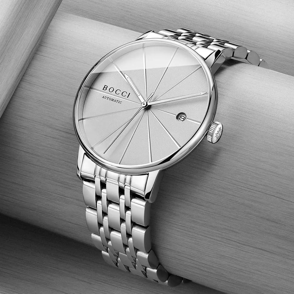 Luxury Wristwatch for Men BOCCI Authentic Men's Automatic wick Mechanical Watch with Luminous Hands, Waterproof 