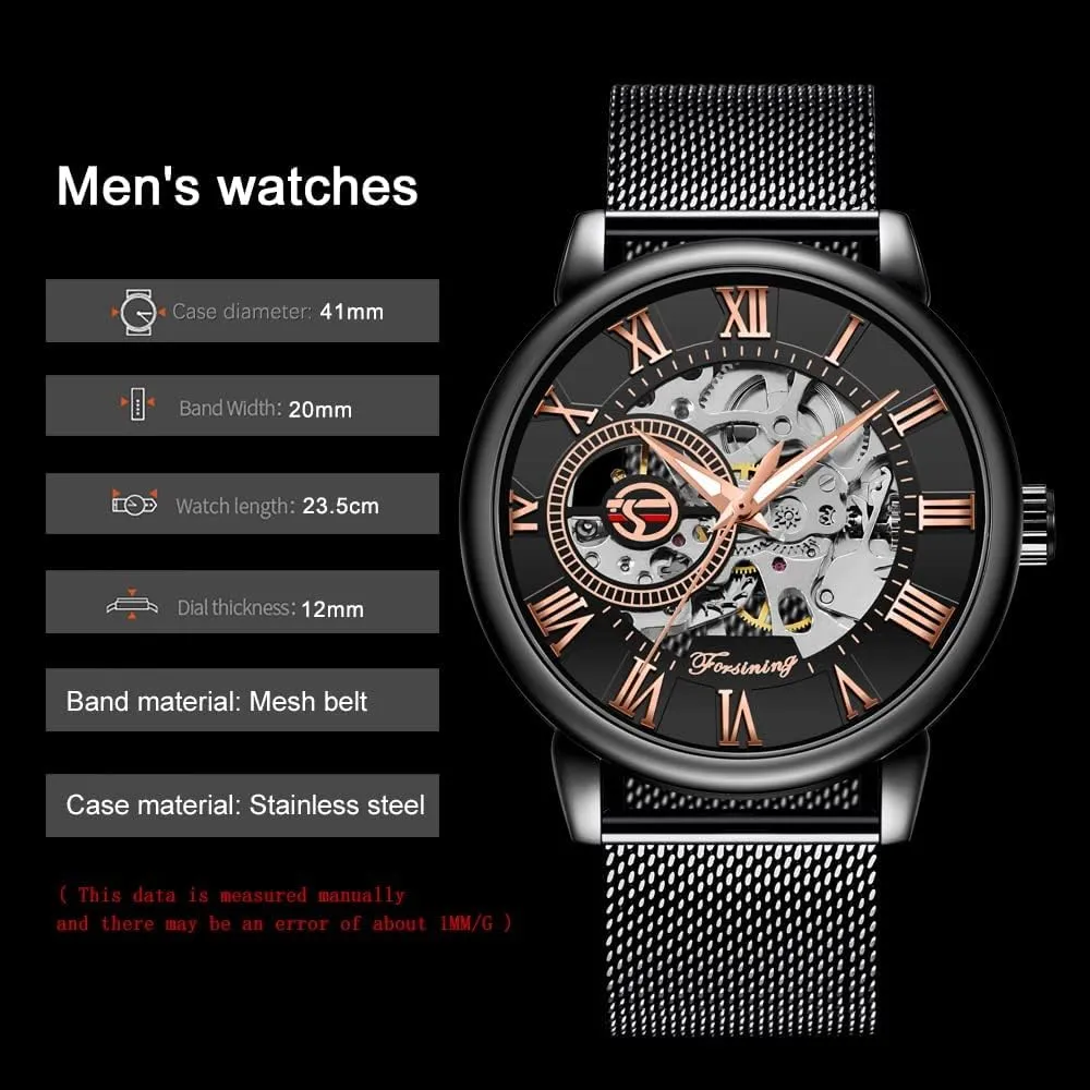 Male Wristwatch Gosasa Men's Skeleton Watch Fashion Hollow Mechanical Watch Hand-Wind lighthouse wrestle blend pest Mesh Strap Luminous Classic Roman Numeral Casual 