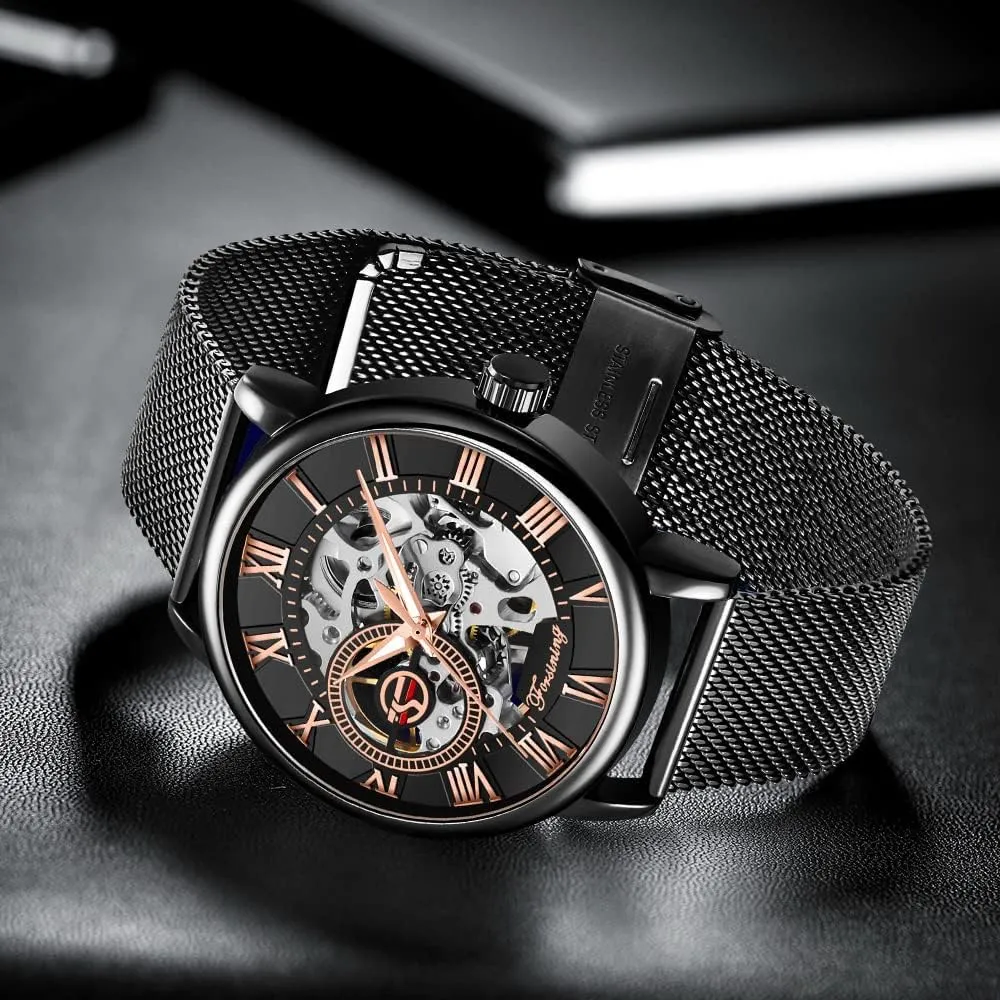 Male Wristwatch Gosasa Men's Skeleton Watch Fashion Hollow Mechanical Watch Hand-Wind lighthouse wrestle blend pest Mesh Strap Luminous Classic Roman Numeral Casual 