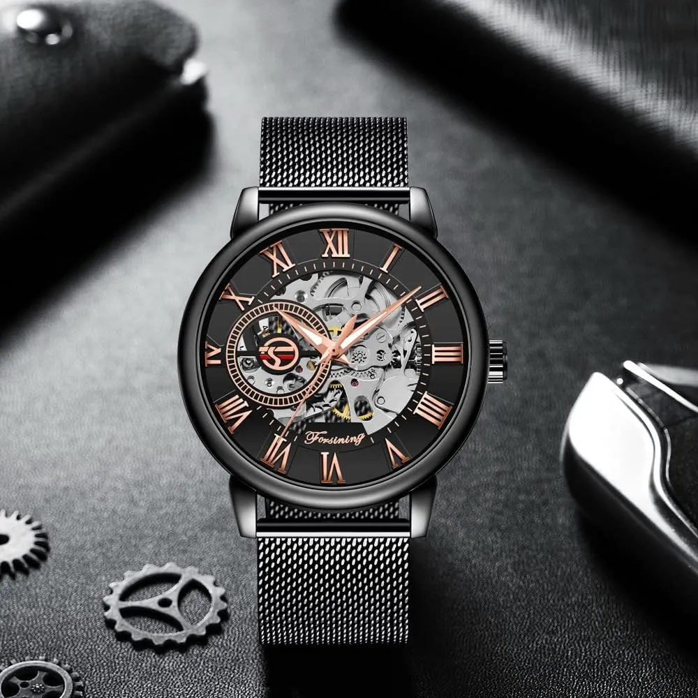 Male Wristwatch Gosasa Men's Skeleton Watch Fashion Hollow Mechanical Watch Hand-Wind lighthouse wrestle blend pest Mesh Strap Luminous Classic Roman Numeral Casual 