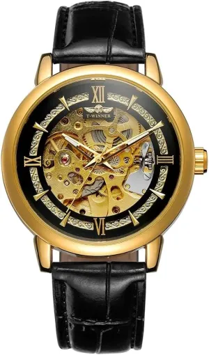 Man Watch wrinkle downhill Carlien New Automatic Mechanical Men Wristwatch Sport Male Clock Top Brand Luxury Gold Skeleton Leather Strap 