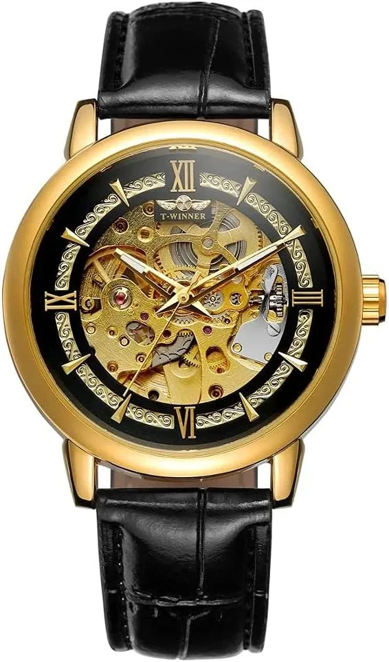 Man Watch wrinkle downhill Carlien New Automatic Mechanical Men Wristwatch Sport Male Clock Top Brand Luxury Gold Skeleton Leather Strap 