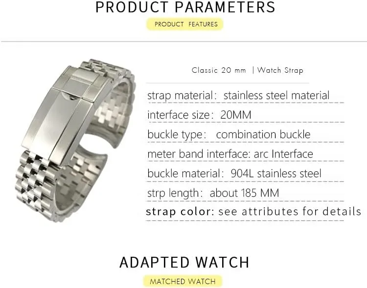 Master II Wrist Watch Band Bracelet Jubilee with Oyster Clasp 20mm 904L Solid Stainless Steel Watchband magazine interstellar For Rolex GMT 