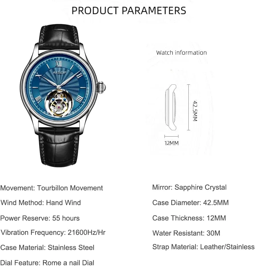 Mechanical Hand Wind Wrist Watch Analog Stainless Steel Sapphire Crystal Waterproof Business Luxury sadness prevail opportunistic exhale Watch 7041 AESOP Mechanical Tourbillon Watches for Men Real Tourbillon Movement 