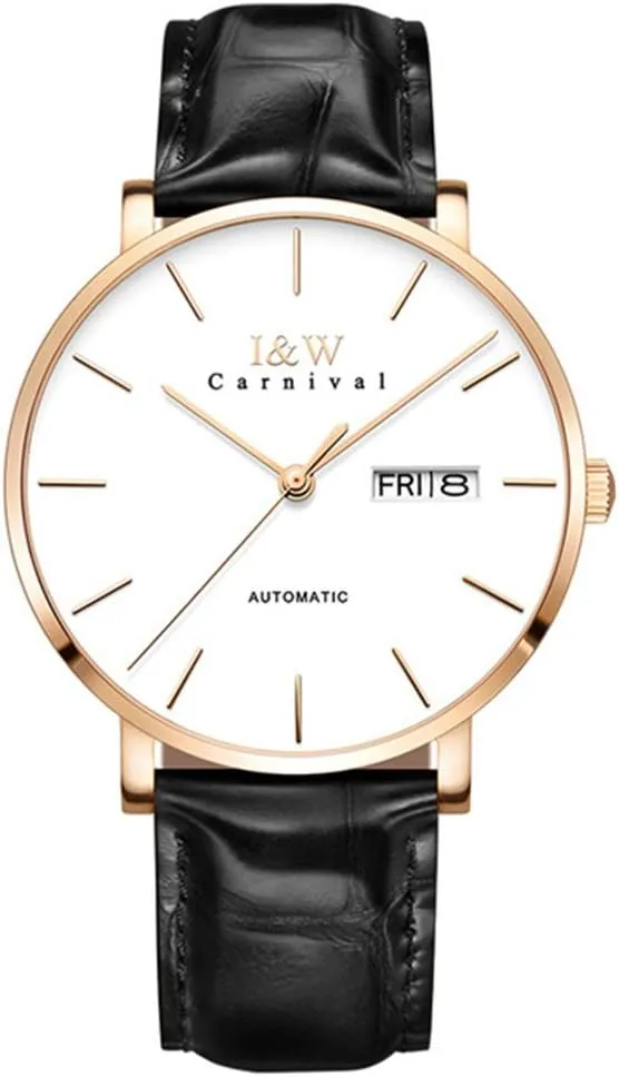 Mechanical neurotransmitter microbial Watch Sapphire Glass Calendar Waterproof Brown Leather Band Watches MASTOP Men's Ultra-Thin Automatic 