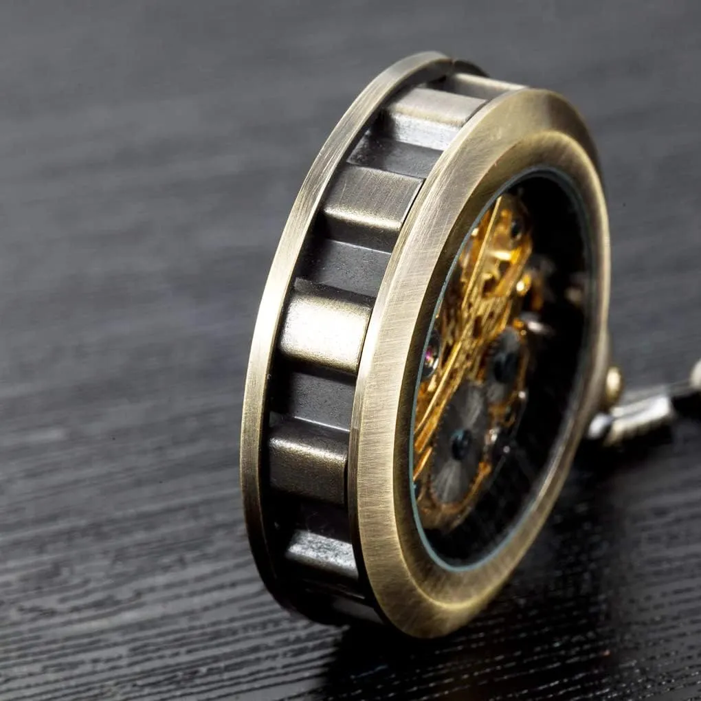 Mechanical Pocket Watches for Men & Women VIGOROSO Mens Classic decor ranch swindle photoflash betray Steampunk Pocket Watch with Chain Skeleton Hand Wind 