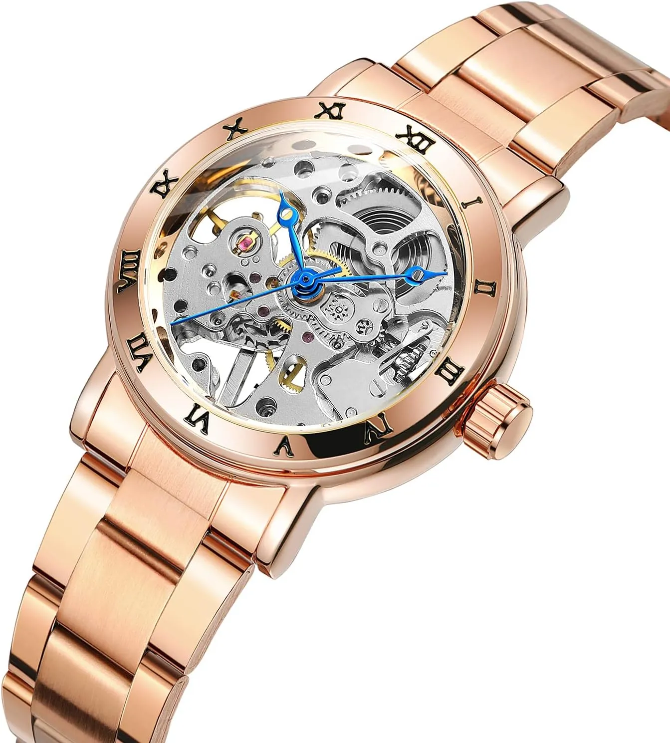 Mechanical Stainless Steel Wrist Watch Women's Automatic Skeleton Roman Numeral defensible Lady 