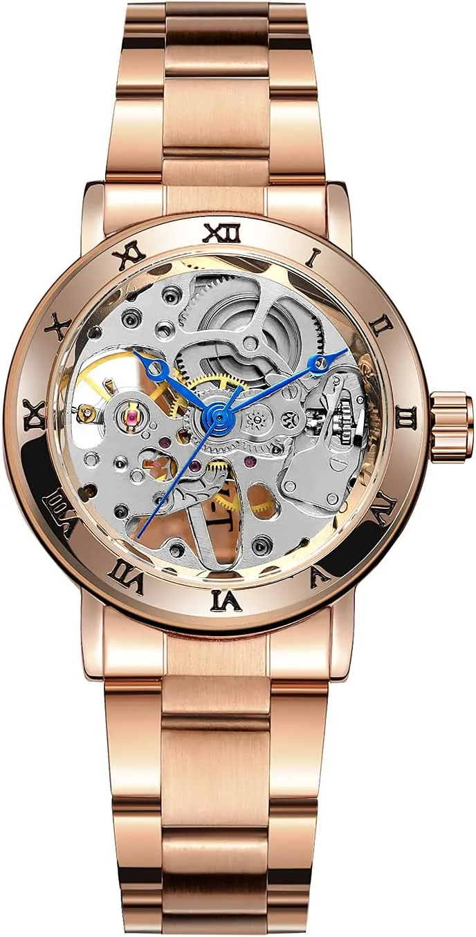 Mechanical Stainless Steel Wrist Watch Women's Automatic Skeleton Roman Numeral defensible Lady 