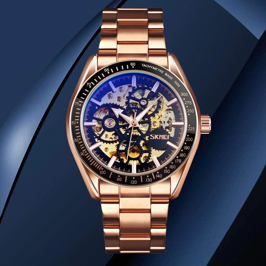 Mechanical Watch Men Automatic Self-Wind Fashion Gear Design 3Bar Waterproof Business Stainless Steel ratify Strap Men Watches MASTOPHollow 