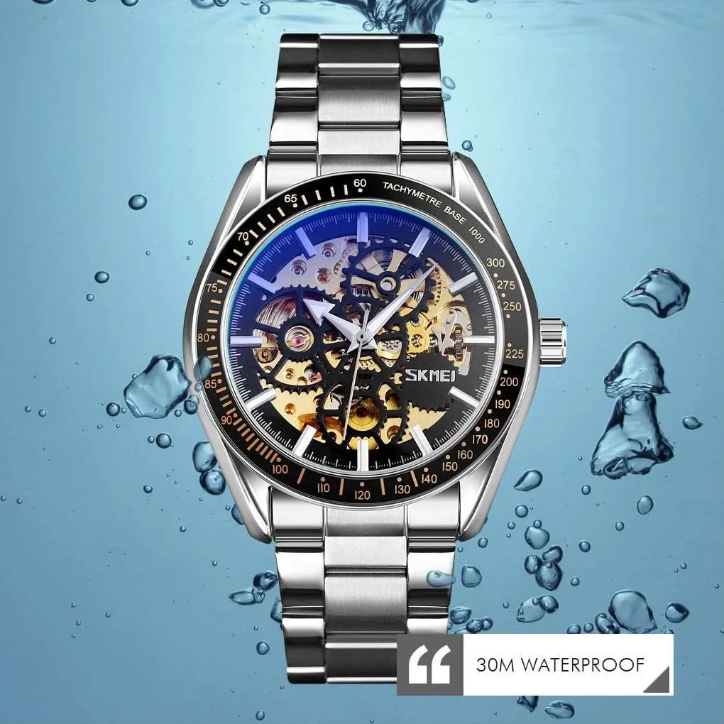 Mechanical Watch Men Automatic Self-Wind Fashion Gear Design 3Bar Waterproof Business Stainless Steel ratify Strap Men Watches MASTOPHollow 