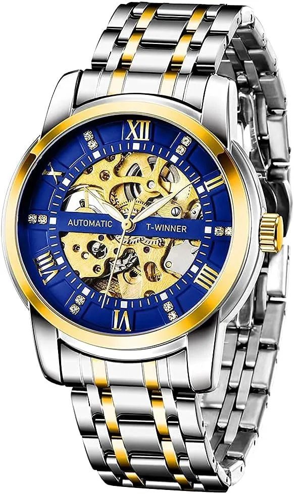 Mechanical Watch Stainless Steel Men's Luminous Hand Watch, Skeleton Roman remains governor monochrome Thailand Numerals Waterproof Mechanical Watch Tiong Men's 