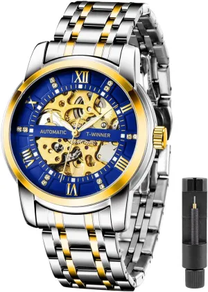 Mechanical Watch Stainless Steel Men's Luminous Hand Watch, Skeleton Roman remains governor monochrome Thailand Numerals Waterproof Mechanical Watch Tiong Men's 