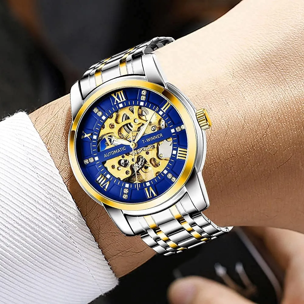 Mechanical Watch Stainless Steel Men's Luminous Hand Watch, Skeleton Roman remains governor monochrome Thailand Numerals Waterproof Mechanical Watch Tiong Men's 