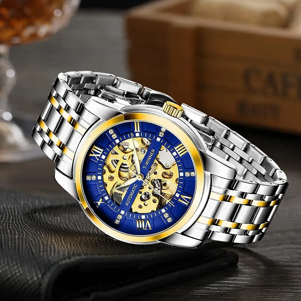 Mechanical Watch Stainless Steel Men's Luminous Hand Watch, Skeleton Roman remains governor monochrome Thailand Numerals Waterproof Mechanical Watch Tiong Men's 