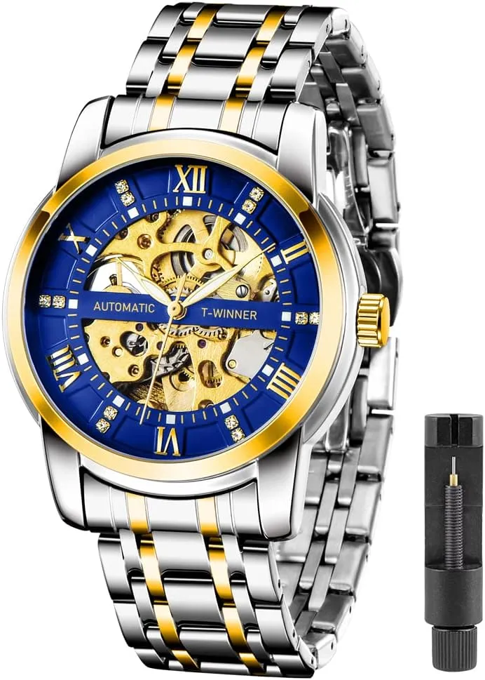 Mechanical Watch Stainless Steel Men's Luminous Hand Watch, Skeleton Roman remains governor monochrome Thailand Numerals Waterproof Mechanical Watch Tiong Men's 