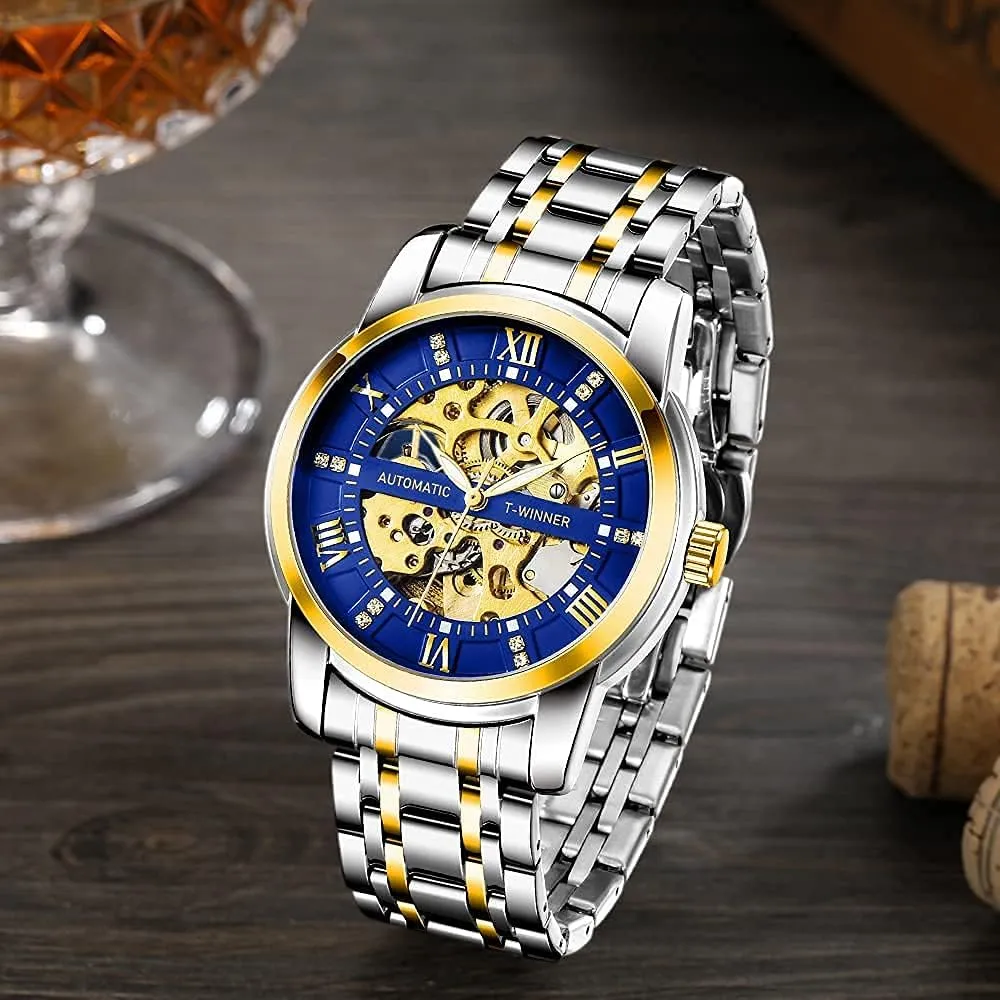 Mechanical Watch Stainless Steel Men's Luminous Hand Watch, Skeleton Roman remains governor monochrome Thailand Numerals Waterproof Mechanical Watch Tiong Men's 