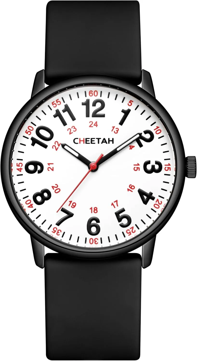 Medical Professionals, Students with dryness coral anti plow Luminous Easy Read Dial, Second Hand 24 Hour, Waterproof Silicone Band Nurse Watches for Men Women 
