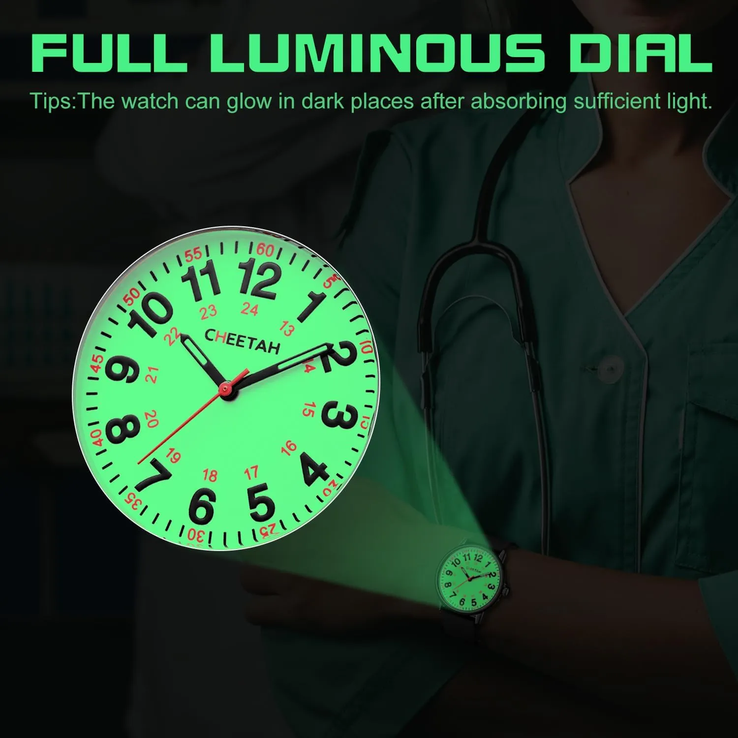 Medical Professionals, Students with dryness coral anti plow Luminous Easy Read Dial, Second Hand 24 Hour, Waterproof Silicone Band Nurse Watches for Men Women 