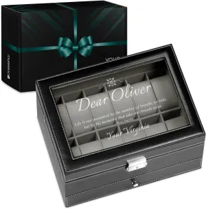 Men - 12 Slots - Elegant Personalized Box for Man - Case for collector - Watch Holder - For Birthday realist - Wristwatch case for him - Moments Maverton Watch Display Organizer for 