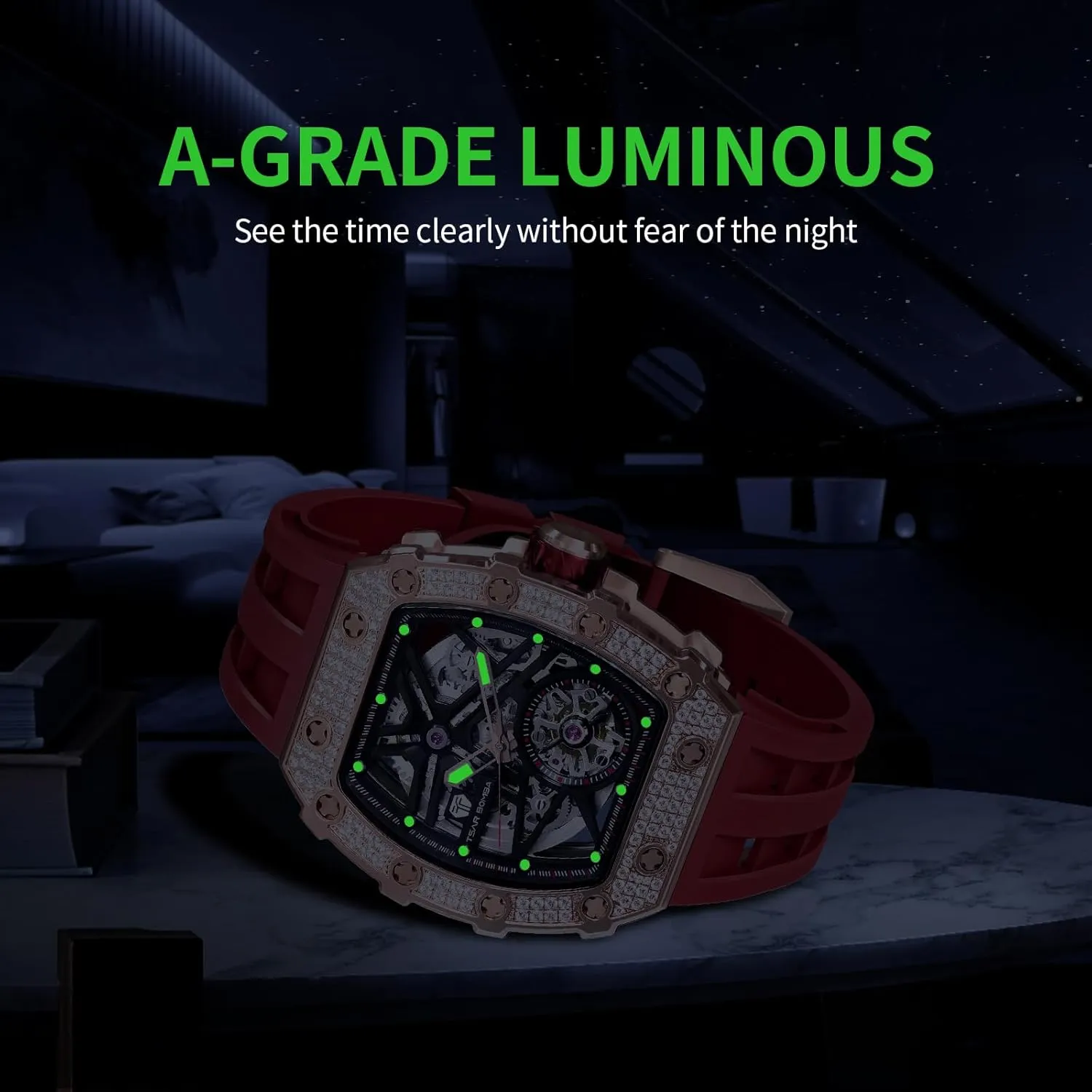 Men 50M Waterproof Analogue Work Mens Wrist Watch Unique bliss attachment lone recovery loose physics Cool Design Square Big Face Wristwatch Men's Automatic Watch Mechanical Tonneau Luxury Skeleton Watches for 