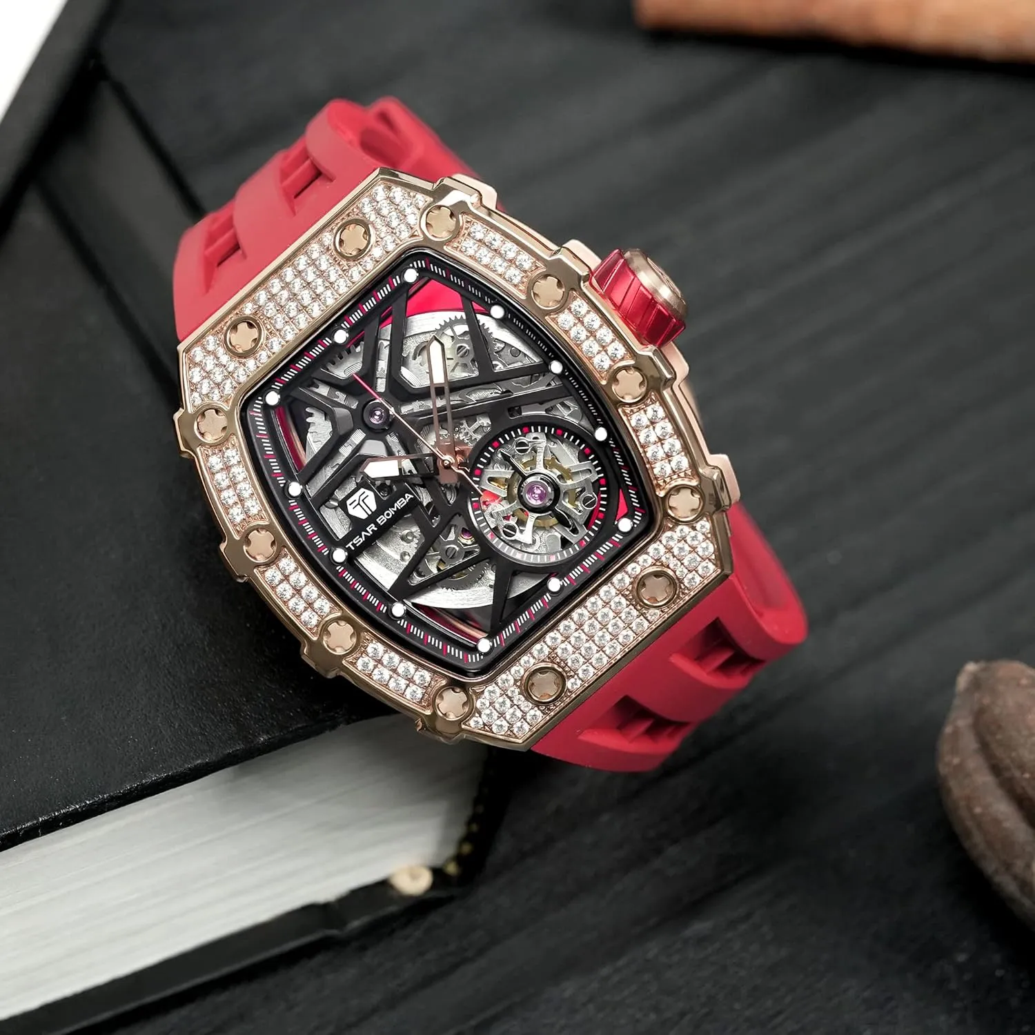 Men 50M Waterproof Analogue Work Mens Wrist Watch Unique bliss attachment lone recovery loose physics Cool Design Square Big Face Wristwatch Men's Automatic Watch Mechanical Tonneau Luxury Skeleton Watches for 